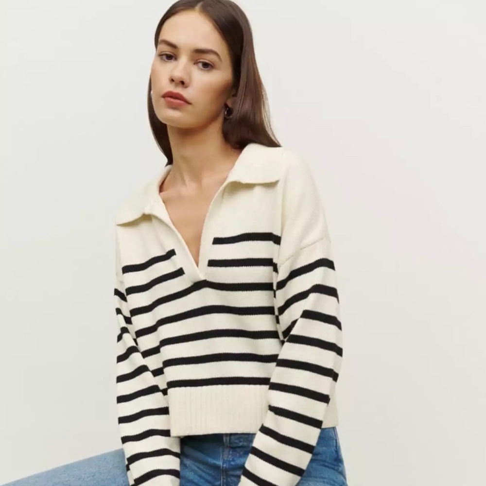 Reformation Francesco Cotton Polo Striped XS